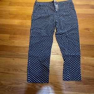 Navy blue and white polka dot capri pants